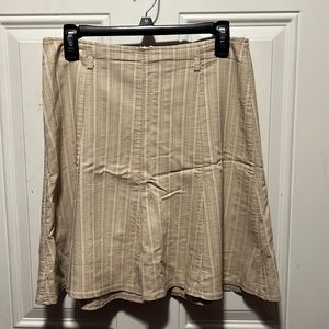 Tan MIDI Flare Skirt with Cream & White Stripes Size 9